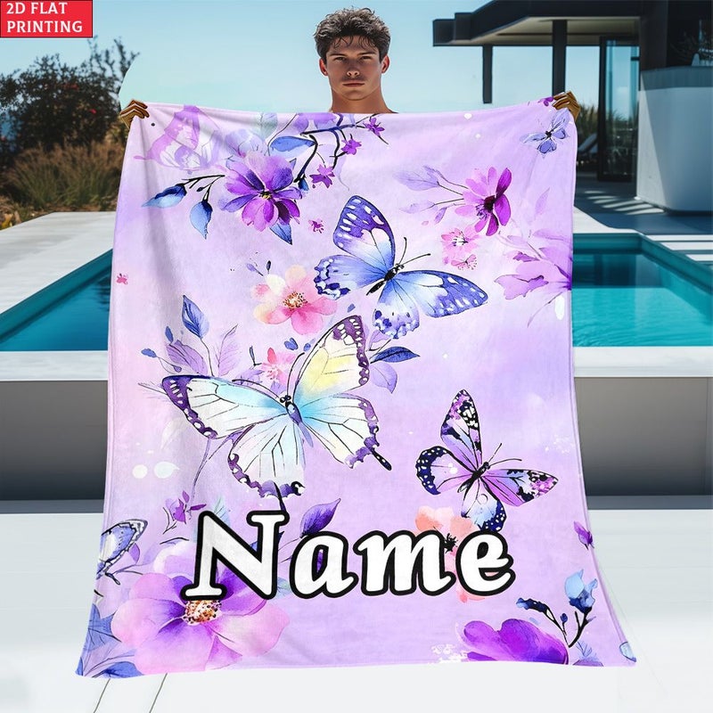 Personalized Purple Butterfly Flower Blanket 130x150cm Soft Lightweight Travel - Image 5
