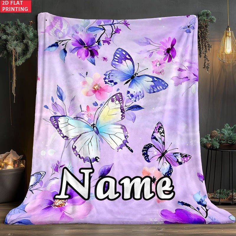 Personalized Purple Butterfly Flower Blanket 130x150cm Soft Lightweight Travel - Image 4