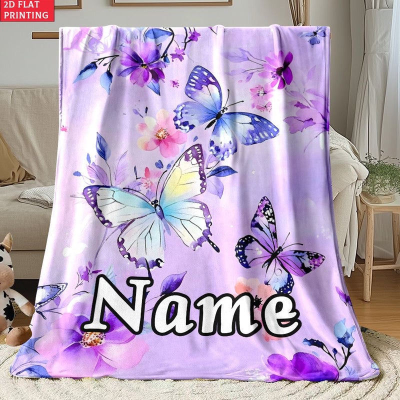 Personalized Purple Butterfly Flower Blanket 130x150cm Soft Lightweight Travel - Image 2