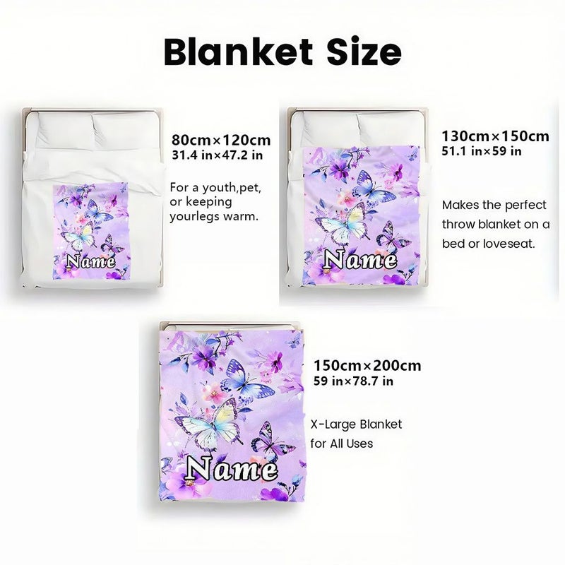 Personalized Purple Butterfly Flower Blanket 130x150cm Soft Lightweight Travel - Image 3
