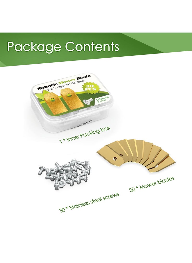 SYOSI - SYOSI 30 Pcs Robot Mower Blades for Robotic Mower, 35 * 18mm Stainless Steel Blades for Robotic Mower, Universal Robotic Mower Replacement Blades with Screws for Husqvarna Yardforce Gardena - Image 1