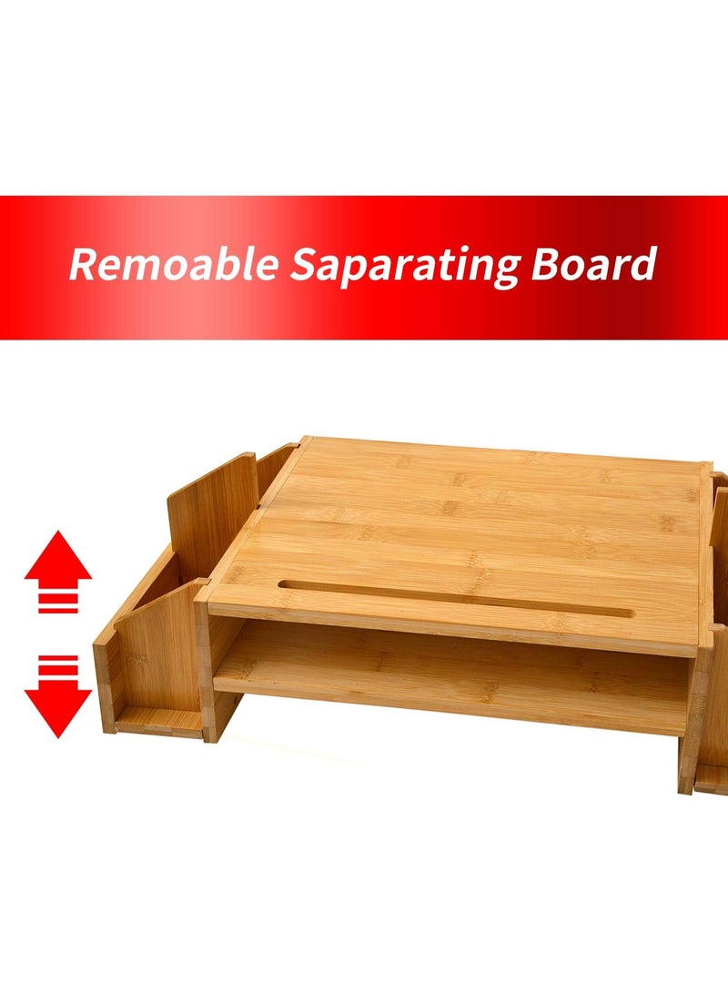 Two-tier bamboo monitor stand, wooden computer monitor riser, wooden desk organizers with adjustable storage accessories, shelf for laptops and printers. - Image 4
