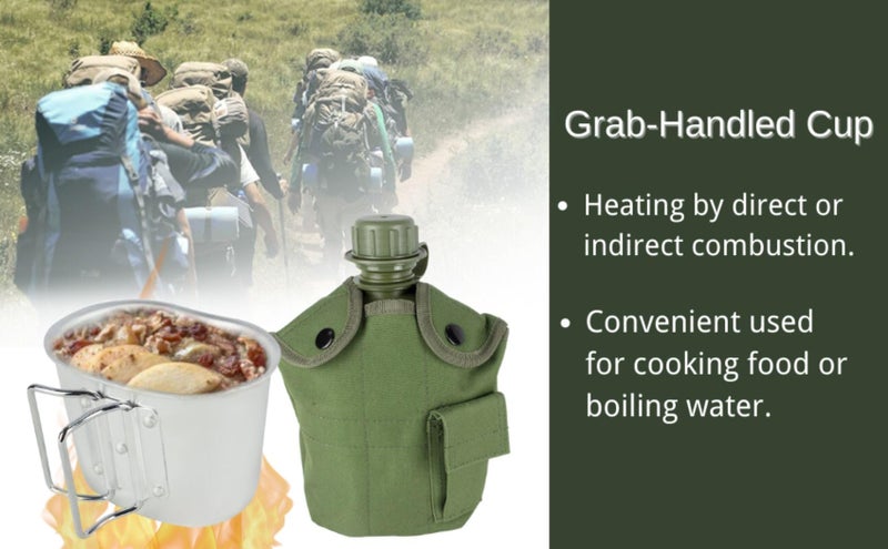 BeGrit Military Canteen Army Canteen WWII US G.I. Style Canteen Kit with Aluminum Cup Stainless Steel Foldable Spoon Fork for Hiking Backpacking Camping, 1 Quart Green - Image 3