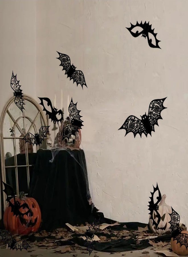 KTAABTR Halloween Decoration 48Pcs Reusable Black Bats Wall Stickers with Double Sided Foam Tape Large Hollow Bats Wall Decals for Wall Bedroom Fireplace Ceiling Halloween Party Indoor Outdoor Decor Supplies - Image 2