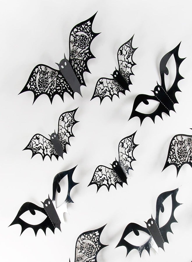 KTAABTR Halloween Decoration 48Pcs Reusable Black Bats Wall Stickers with Double Sided Foam Tape Large Hollow Bats Wall Decals for Wall Bedroom Fireplace Ceiling Halloween Party Indoor Outdoor Decor Supplies - Image 1