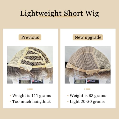 TISHINING Layered Short Blonde Pixie Wigs for White Women Dark Brown Ombre Blonde Pixie Cut Wig with Bangs Synthetic Natural Looking Daily Party Wig - Image 4