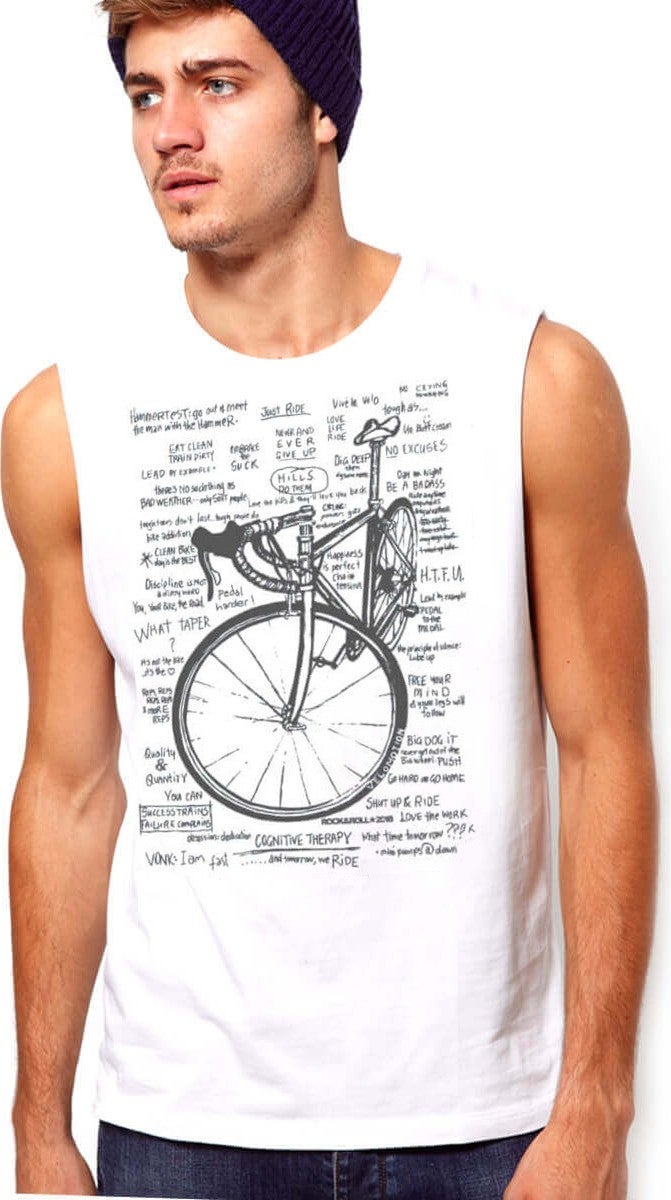 Racing Bike Writings White Cut Sleeve / Sleeveless Men's T-Shirt