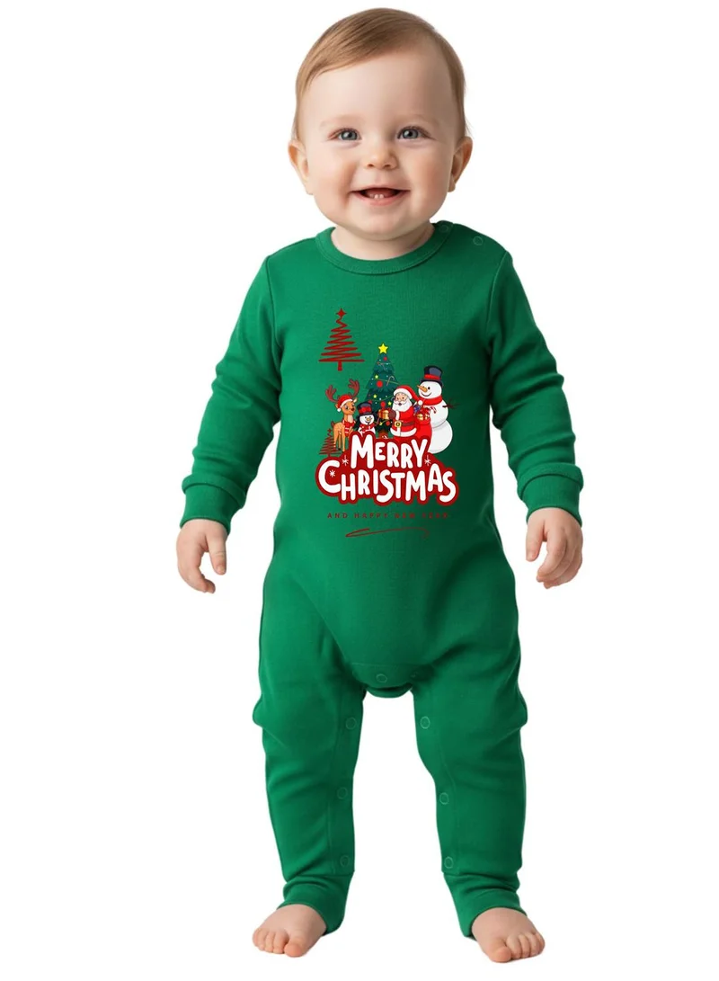 babyqlo Merry Christmas Family Print Baby Romper in Green