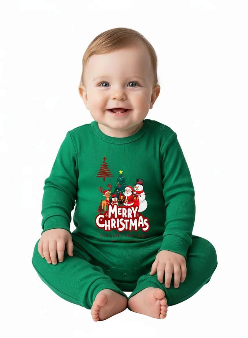 babyqlo Merry Christmas Family Print Baby Romper in Green