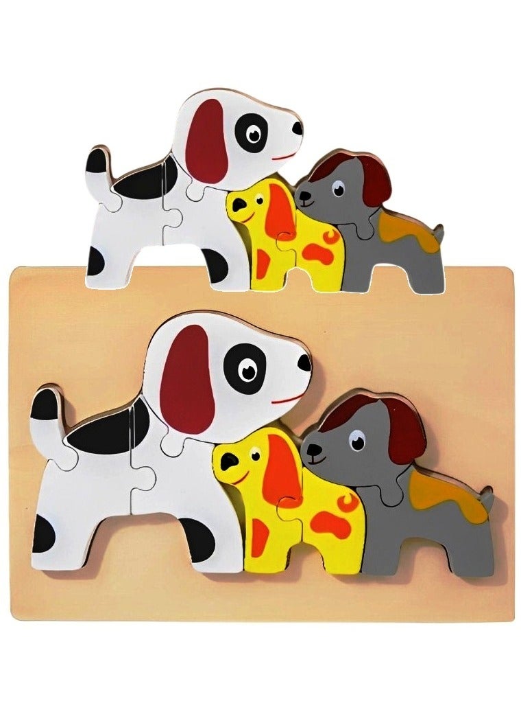 ألغاز خشبية ثلاثية الأبعاد بتصميم عائلة الحيوانات للأطفال الصغار، أدوات دعم التعليم المبكر للآباء والمعلمين، ألوان وأنماط جذابة، صممت لتنمية المهارات الحركية من مونتيسوري، هدايا رائعة (عائلة الكلاب) - Image 1