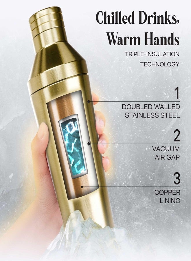 Bare Barrel Insulated Cocktail Shaker | Double Walled Stainless Steel | Martini Shaker for Home Bar Bartending | Built-in Drink Measurement System & Strainer, Travel Bag, 35 Recipes | Gift Set (Gold) - Image 2