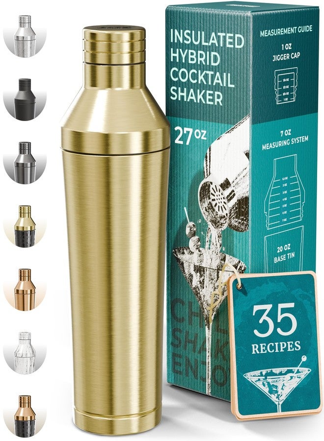 Bare Barrel Insulated Cocktail Shaker | Double Walled Stainless Steel | Martini Shaker for Home Bar Bartending | Built-in Drink Measurement System & Strainer, Travel Bag, 35 Recipes | Gift Set (Gold) - Image 1