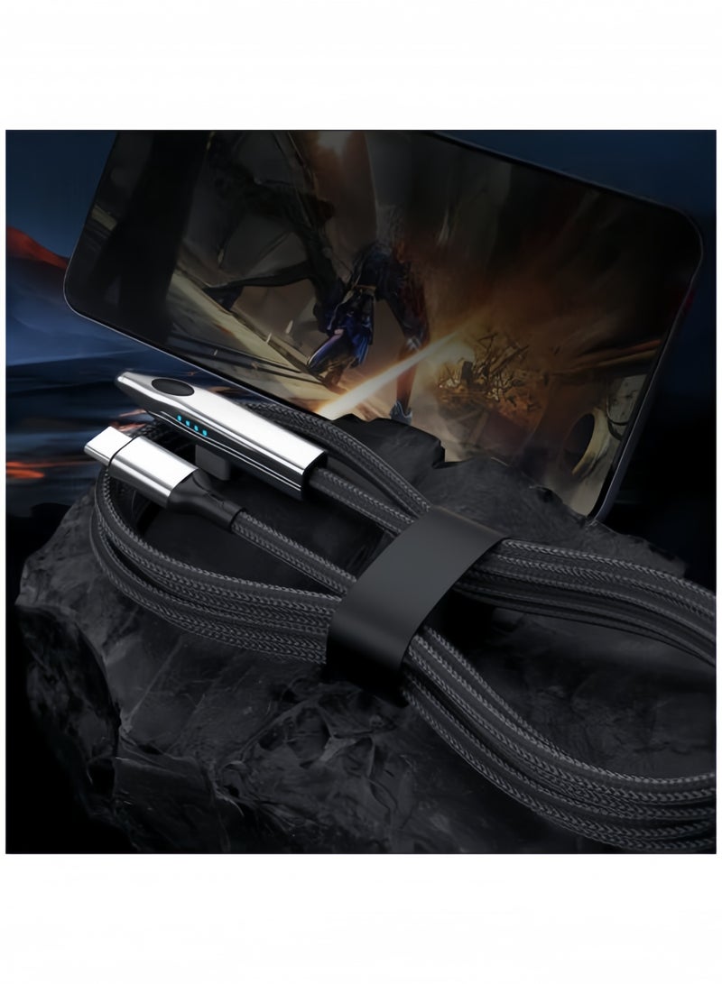 اعاره كابل USB C بقوة 240 وات، كابل شحن سريع من USB C إلى USB C بزاوية قائمة مع شكل سكة عالية السرعة فريد، كابل دائري مضفر من النايلون من النوع C، أسلاك شحن من C إلى C لسلسلة iPhone 16 15/Samsung/الكمبيوتر المحمول، بطول 3.94 قدم - Image 4