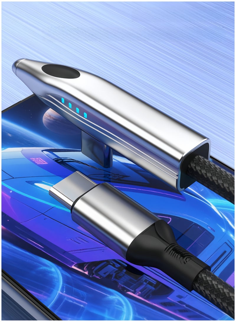 اعاره كابل USB C بقوة 240 وات، كابل شحن سريع من USB C إلى USB C بزاوية قائمة مع شكل سكة عالية السرعة فريد، كابل دائري مضفر من النايلون من النوع C، أسلاك شحن من C إلى C لسلسلة iPhone 16 15/Samsung/الكمبيوتر المحمول، بطول 3.94 قدم - Image 3