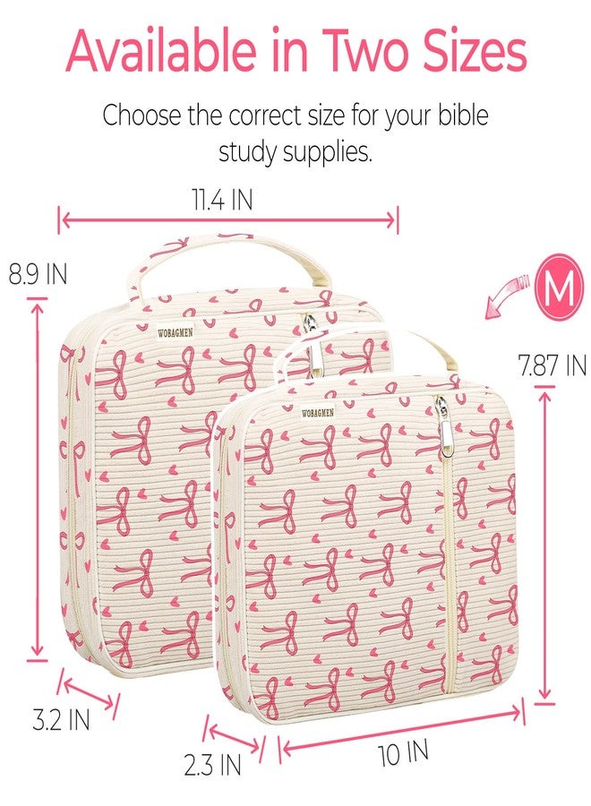 WOBAGMEN Bible Cover Case for Women,Cordoury Bible Cover for Men Women with Handle,Beign Bible Book Cover,Floral Carrying Case Bible Protective Christian Gift(Pink Bow, M) - Image 2