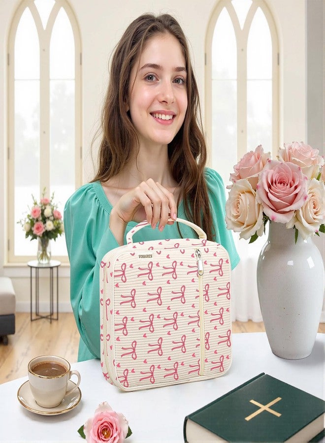 WOBAGMEN Bible Cover Case for Women,Cordoury Bible Cover for Men Women with Handle,Beign Bible Book Cover,Floral Carrying Case Bible Protective Christian Gift(Pink Bow, M) - Image 5