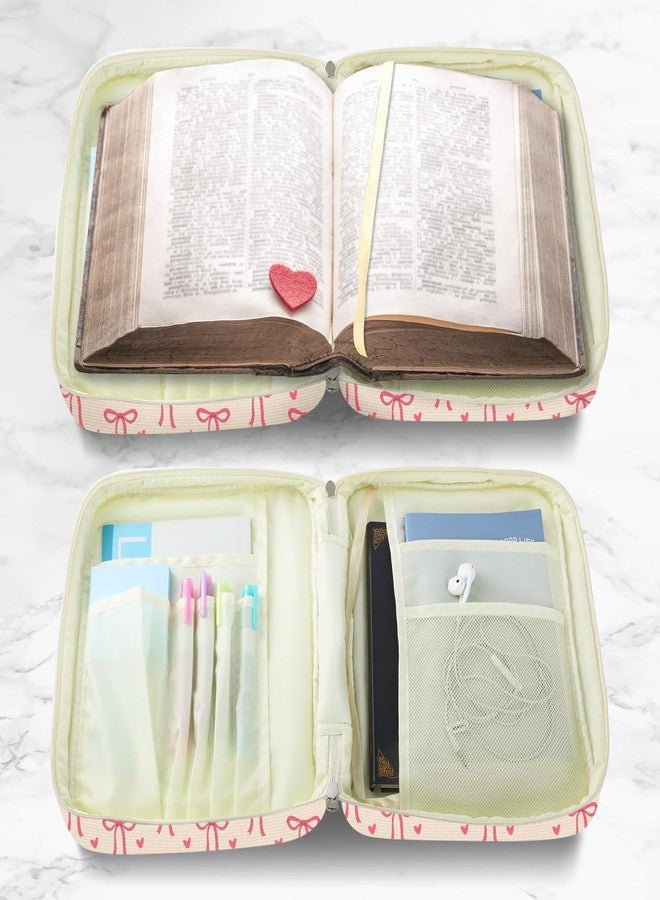 WOBAGMEN Bible Cover Case for Women,Cordoury Bible Cover for Men Women with Handle,Beign Bible Book Cover,Floral Carrying Case Bible Protective Christian Gift(Pink Bow, M) - Image 3