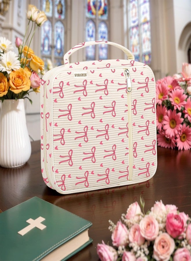 WOBAGMEN Bible Cover Case for Women,Cordoury Bible Cover for Men Women with Handle,Beign Bible Book Cover,Floral Carrying Case Bible Protective Christian Gift(Pink Bow, M) - Image 4