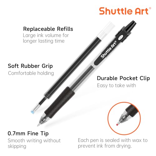 Shuttle Art Black Gel Pens, 36 Pack(18 Gel Pens with 18 Refills) Retractable Medium Point Rollerball Gel Ink Pens Smooth Writing with Comfortable Grip - Image 2