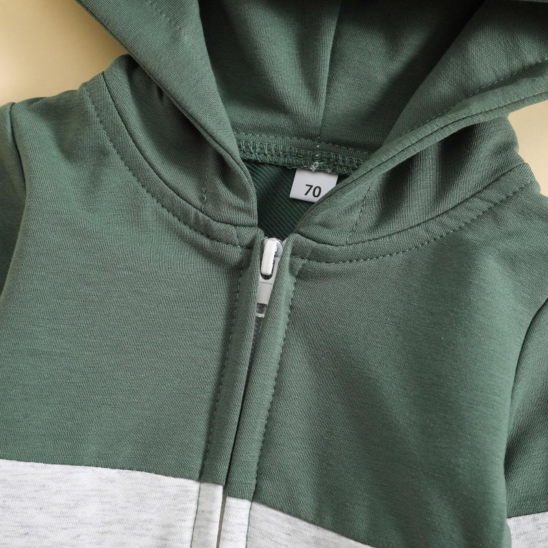 allshope Newborn Baby Boy Fall Outfit Romper Long Sleeve Hooded Contrast Color Zipper Jumpsuit Bodysuit Infant Clothes (Green, 0-3 Months) - Image 5