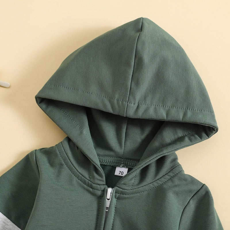 allshope Newborn Baby Boy Fall Outfit Romper Long Sleeve Hooded Contrast Color Zipper Jumpsuit Bodysuit Infant Clothes (Green, 0-3 Months) - Image 4
