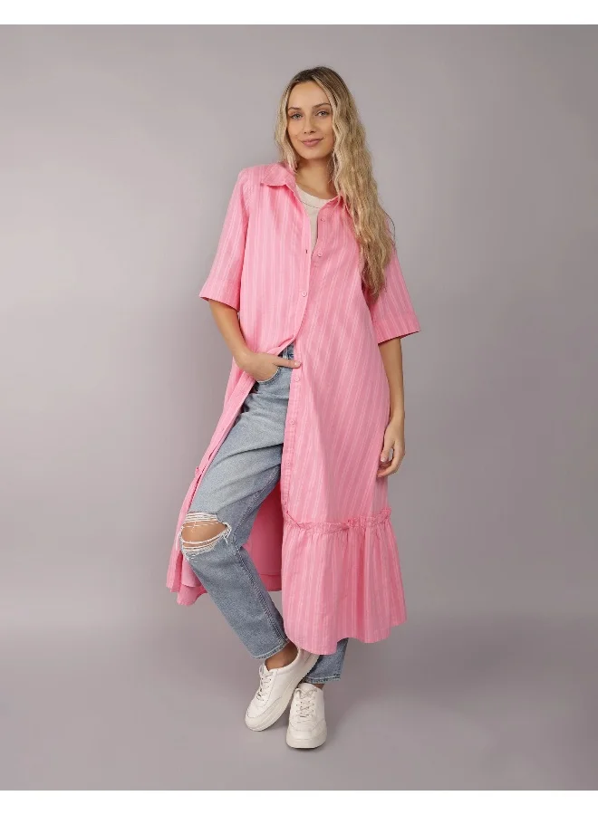 American Eagle AE Ruffle Shirt Midi Dress