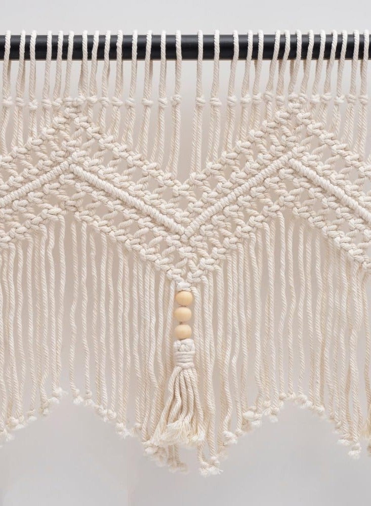 KASTWAVE Boho Valance Macrame Curtains for Windows, Boho Macrame Textured Cotton Kitchen Curtain Wall Decor, Macrame Valance for Bedroom Livingroom Boho Decor Wall Hanging, 1 Panel 52" W x 21" L - Image 5