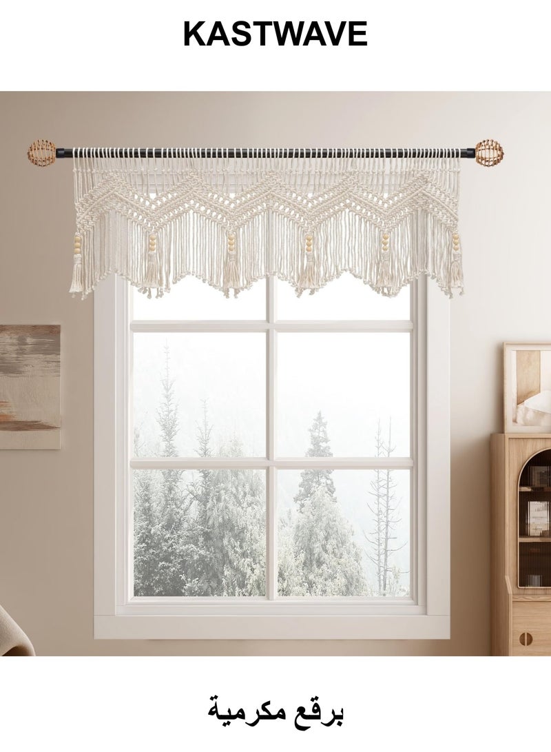 KASTWAVE Boho Valance Macrame Curtains for Windows, Boho Macrame Textured Cotton Kitchen Curtain Wall Decor, Macrame Valance for Bedroom Livingroom Boho Decor Wall Hanging, 1 Panel 52" W x 21" L - Image 1
