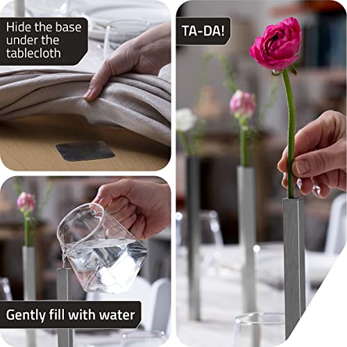 PELEG DESIGN Magnetic Flower Vase - Unique and Modern Set of 5 Silver Aluminum Vases for Home Garden Décor | 9.4 x 0.6 x 0.6 inches | Suitable for Both Real and Artificial Flowers - Image 3