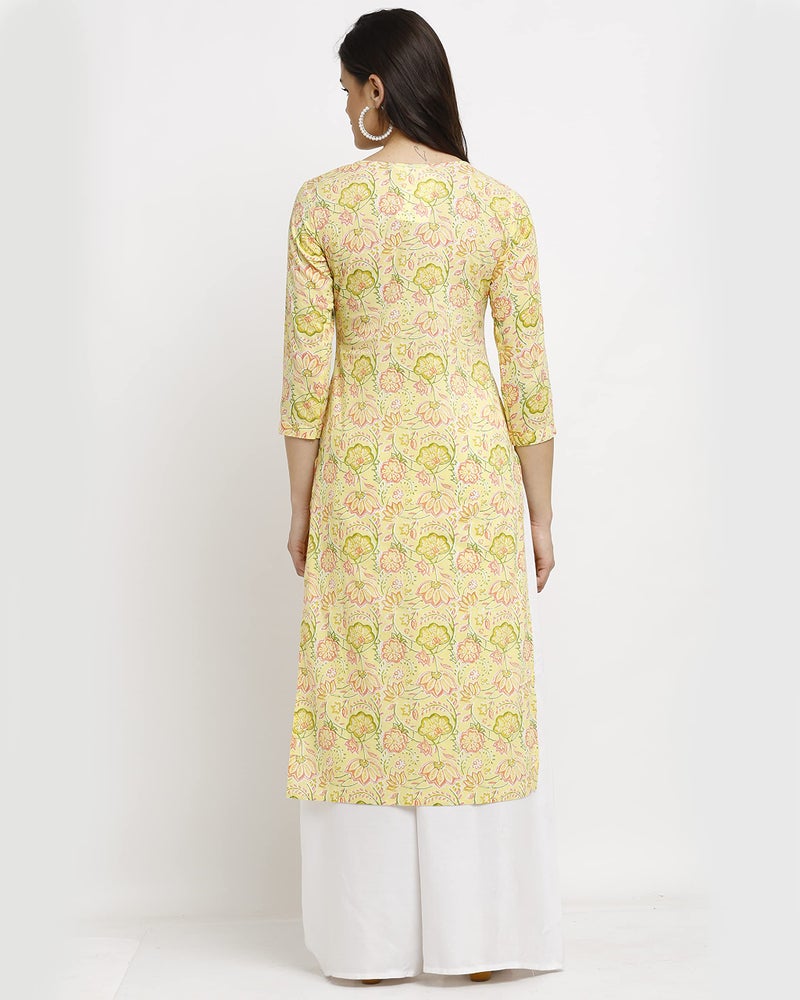 Rajnandini Women's Pure Cambric Cotton Jaipuri Regular Fit Printed Kurti (JOPLJPR85-M_Yellow_Medium) - Image 2