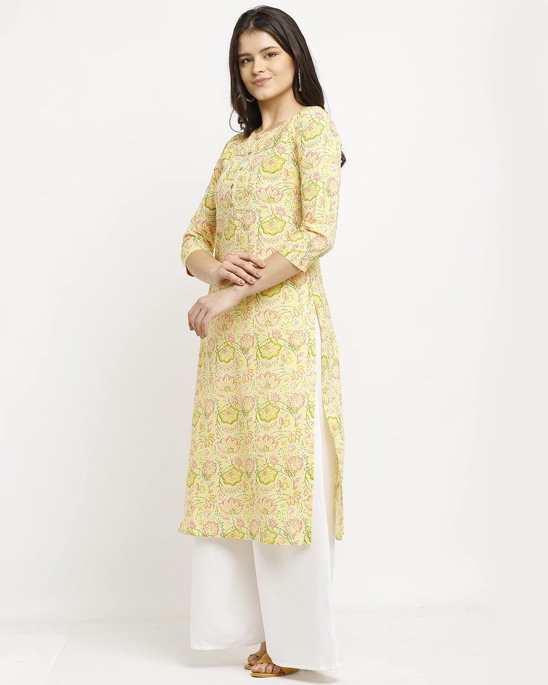 Rajnandini Women's Pure Cambric Cotton Jaipuri Regular Fit Printed Kurti (JOPLJPR85-M_Yellow_Medium) - Image 5