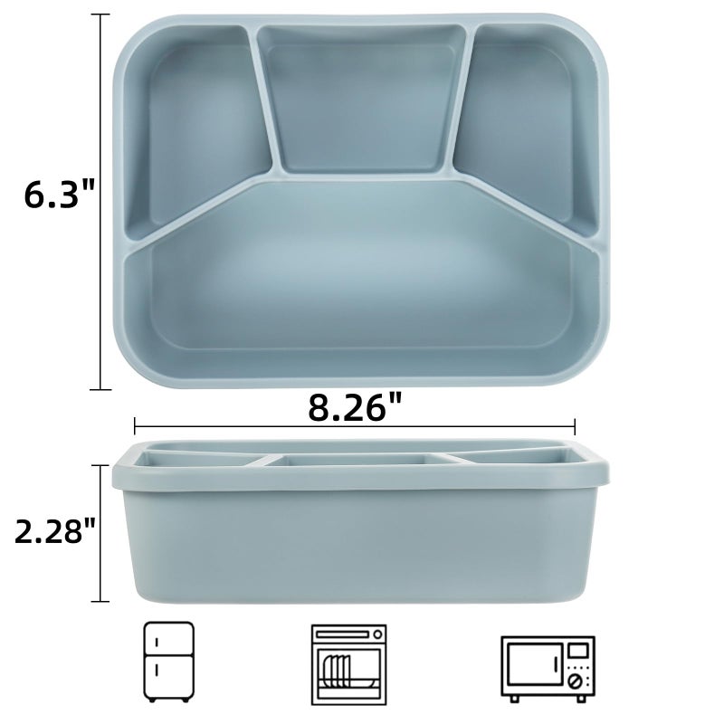 Noamus Silicone Bento Box  4 Compartment Leakproof Lunch Box With Lid  42 Oz Unbreakable Food-Grade Divided Storage Container For Adult Kid  Bpa Free  Oven Dishwasher Freezer Safe (Grayish Blue) - Image 2