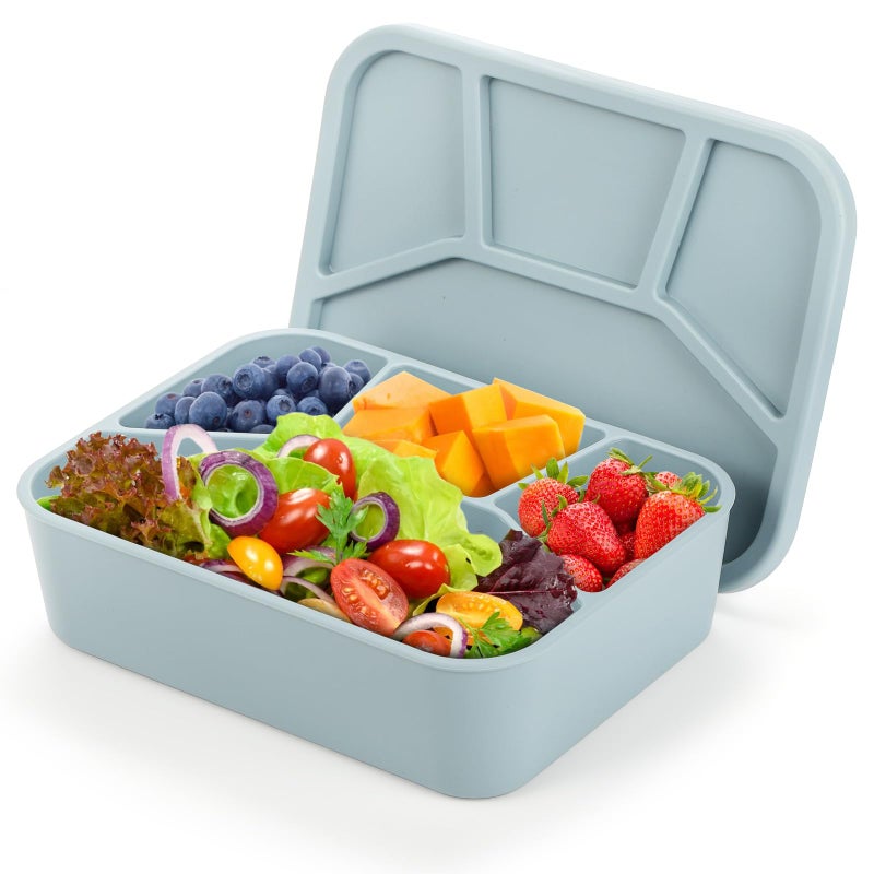 Noamus Silicone Bento Box  4 Compartment Leakproof Lunch Box With Lid  42 Oz Unbreakable Food-Grade Divided Storage Container For Adult Kid  Bpa Free  Oven Dishwasher Freezer Safe (Grayish Blue) - Image 1