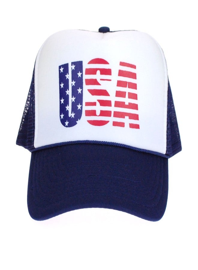 SA106 American Flag Patriotic USA Classic 5 Panel Mesh Snap Back Trucker Hat (USA Navy) - Image 2