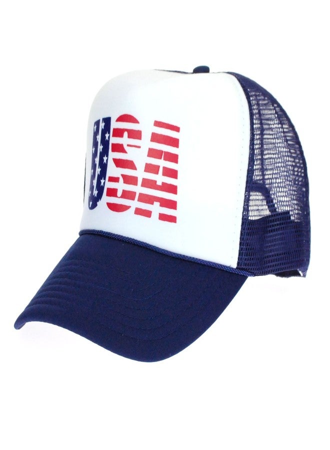 SA106 American Flag Patriotic USA Classic 5 Panel Mesh Snap Back Trucker Hat (USA Navy) - Image 1