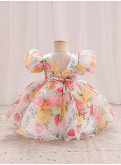 Generic Baby Girl Dress - Puff Sleeve Tulle Party Dress with Elegant Back Bow Detail & Round Neck, Newborn Baby Dress, Baby Gift Set, Girl Dress, Frock for Girls, Newborn Baby Clothes - Multicolor, 90cm (12-18M)  - Image 2