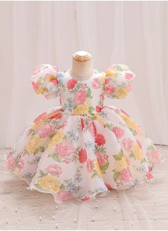 Generic Baby Girl Dress - Puff Sleeve Tulle Party Dress with Elegant Back Bow Detail & Round Neck, Newborn Baby Dress, Baby Gift Set, Girl Dress, Frock for Girls, Newborn Baby Clothes - Multicolor, 90cm (12-18M)  - Image 1