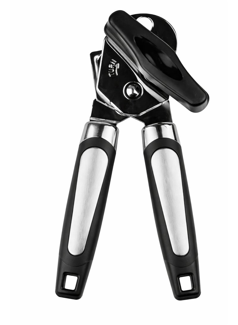 فتاحة علب يدوية 3 في 1 مصنوعة من الفولاذ المقاوم للصدأ، فتاحة علب يدوية شديدة التحمل بمقابض مريحة مانعة للانزلاق، وعجلة قطع ذات حواف ناعمة وفتاحة زجاجات مدمجة، فتاحة علب آمنة سهلة الدوران. - Image 1