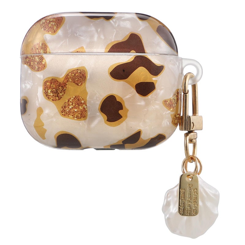 Leopard Print Protective Case with Shell Pendant for Wireless Earbuds Wear Resistant Cover - Image 2