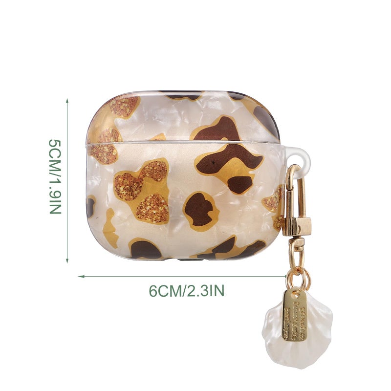 Leopard Print Protective Case with Shell Pendant for Wireless Earbuds Wear Resistant Cover - Image 3