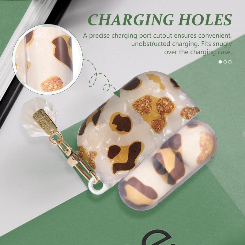 Leopard Print Protective Case with Shell Pendant for Wireless Earbuds Wear Resistant Cover - Image 4