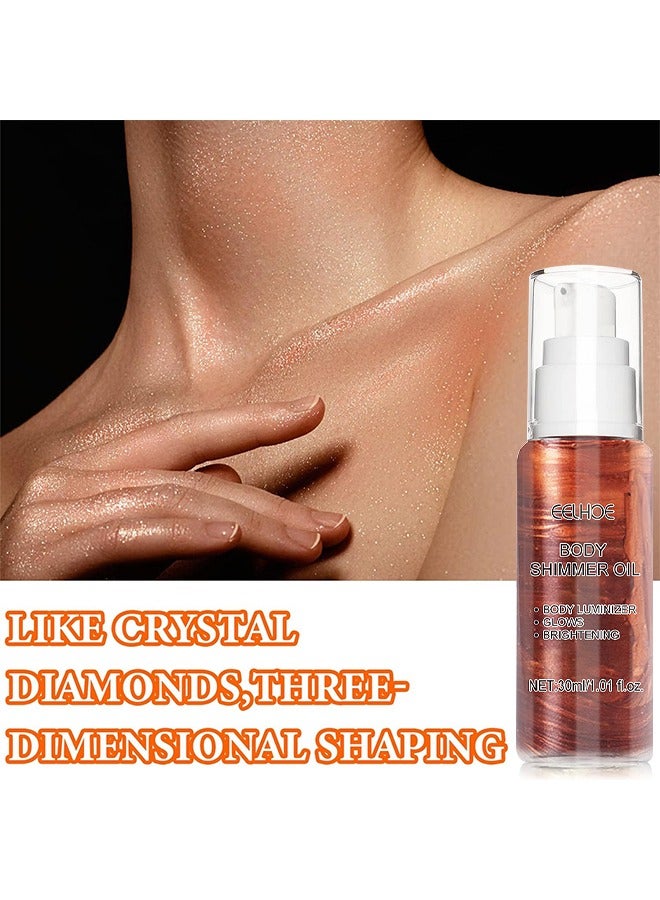 إيلهو سائل زيت وميض للجسم سهل الدفع بعيدا الرطوبة الطبيعية بريق الوجه تفتيح توهج اللؤلؤ هايلايتر منور تألق الكنتوري ماكياج للوجه والجسم 30 مل (بني ذهبي) - Image 5