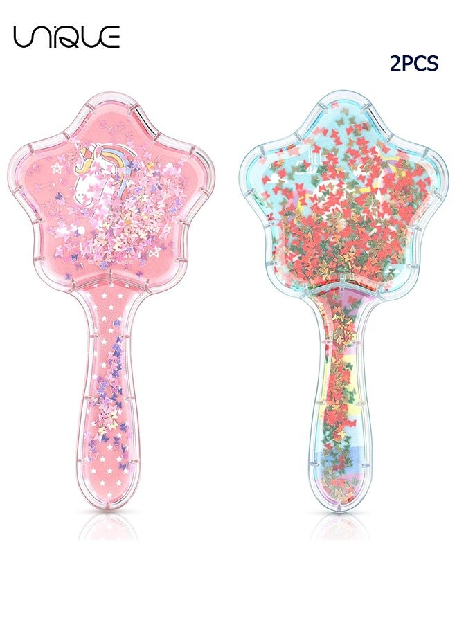 Unique 2 Pack Star Comb - Detangle Hair Brush Durable Paddle Hair Bursh Easily Glide Through Knots No Pull Panda Tangle Brushes for Women Girls to Smooth Thick Curly Thin Long Short Wet or Dry Hair - Image 1