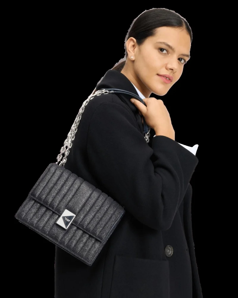 Kate Spade Deco Quilted Glitter Suede Chain Shoulder Bag