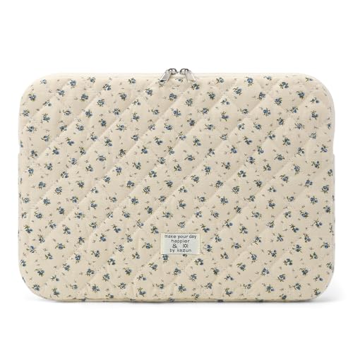 BBIQI Puffy Laptop Sleeve 13 Inch Cute Quilted Laptop Protective Case Padded Floral Computer Sleeve for MacBook (A-Blue, 13 Inch) - Image 1
