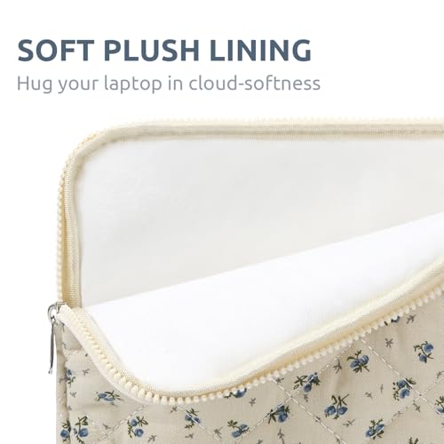 BBIQI Puffy Laptop Sleeve 13 Inch Cute Quilted Laptop Protective Case Padded Floral Computer Sleeve for MacBook (A-Blue, 13 Inch) - Image 4