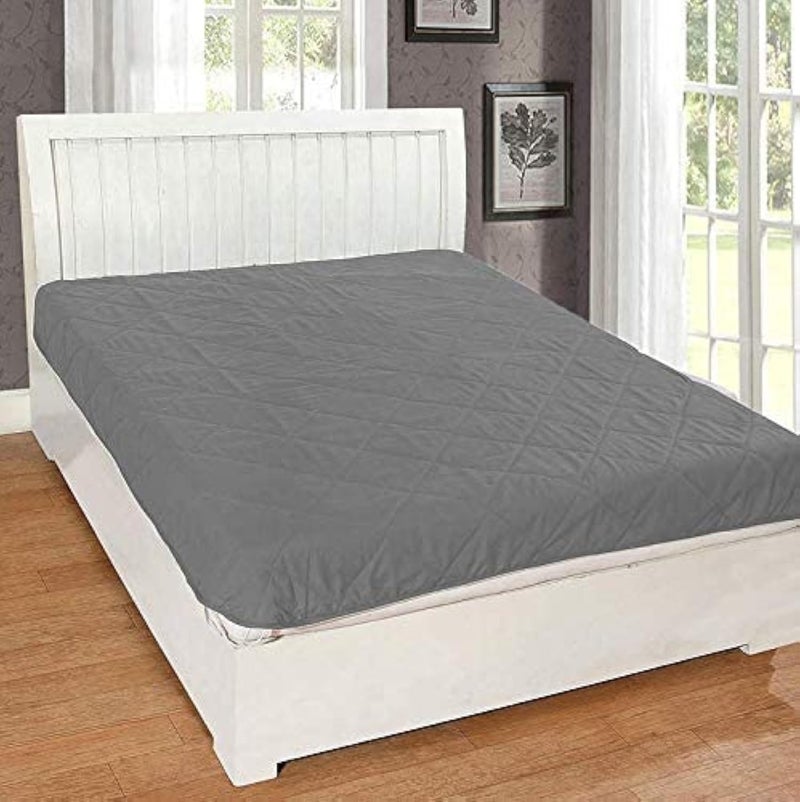Homespun Quilted Triple Layered 100% Waterproof, Dustproof and Cooling Microfiber Infused King Size Double Bed Mattress Protector, Grey Color, 72x78 inches - Image 1