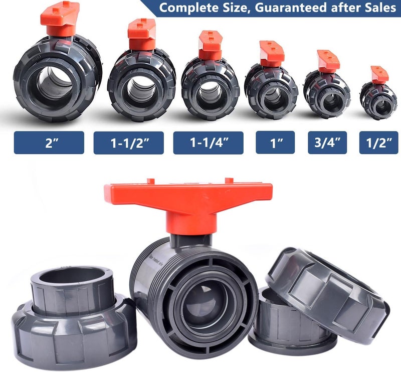 AIPOR Union Ball Valve 1" with Full Port (2-Pack) - UPVC Full Flow Ball Valve, Rated at 230 PSI - Image 4