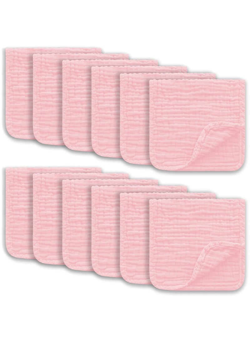 Ease Cubs Muslin Burp Cloths Large 100% Cotton Hand Washcloths for Boys & Girls, Baby Essentials Extra Absorbent and Soft Burping Rags for Newborn Registry (Pink, 12-Pack, 20" X10") - Image 1