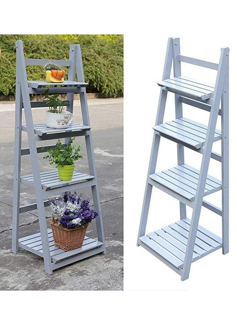 LINGWEI Wooden Foldable 4 Layers Ladder Decorative Plant Stand Indoor Flower Pot Folding A Framde Display Shelf Free Standing Patio Wood Rack With Book Shelves Holder  - Image 3